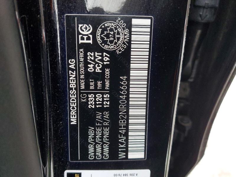 2022 Mercedes-benz C მანქანა იყიდება აუქციონზე, vin: W1KAF4HB2NR046664, აუქციონის ნომერი: 97409945
