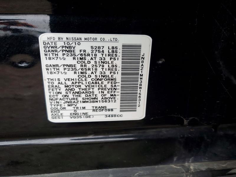 74140875 :رقم المزاد ، JN8AZ1MW3BW156312 vin ، 2011 Nissan Murano مزاد بيع