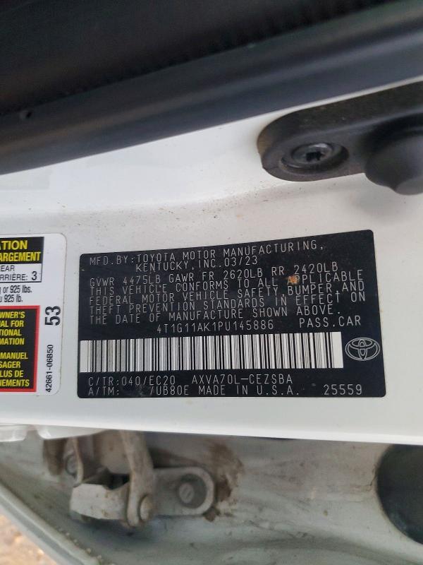Продажа на аукционе авто 2023 Toyota Camry, vin: 4T1G11AK1PU145886, номер лота: 74491055