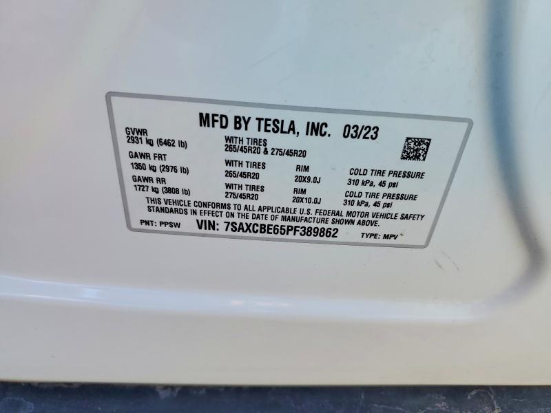 2023 Tesla Model X მანქანა იყიდება აუქციონზე, vin: 7SAXCBE65PF389862, აუქციონის ნომერი: 73197235