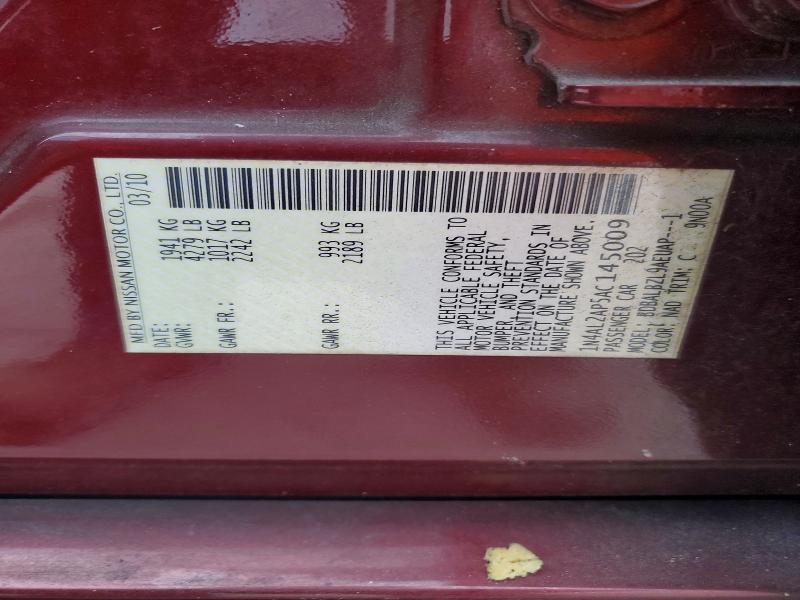 99846385 :رقم المزاد ، 1N4AL2AP5AC145009 vin ، 2010 Nissan Altima مزاد بيع