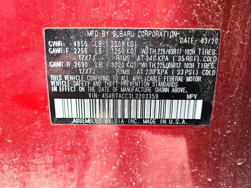 Aukcja sprzedaży 2020 Subaru Outback, vin: 4S4BTACC3L3203359, numer aukcji: 74109135