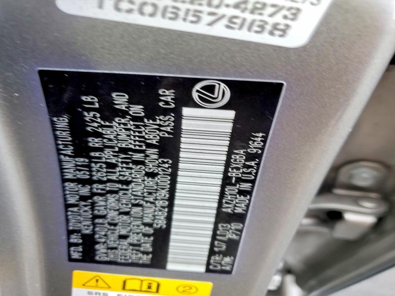 72896925 :رقم المزاد ، 58AB21B19KU001243 vin ، 2019 Lexus Es مزاد بيع