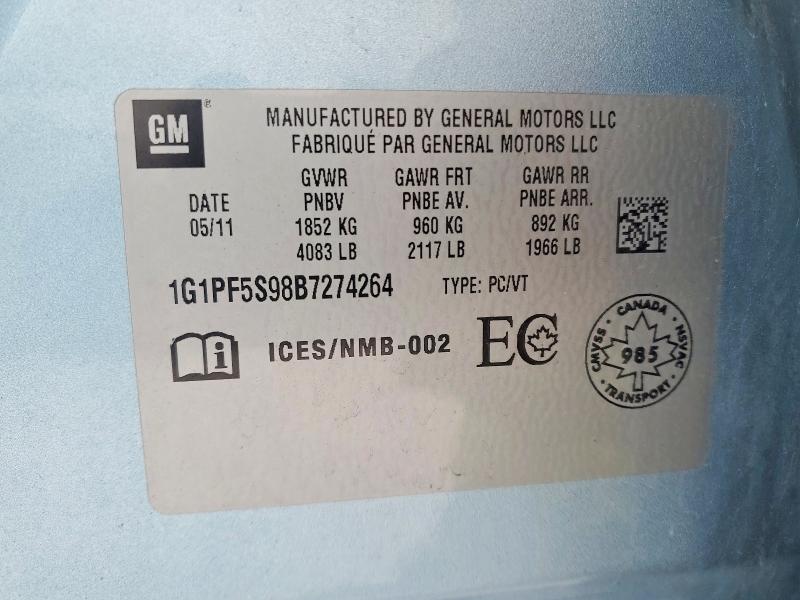 73282765 :رقم المزاد ، 1G1PF5S98B7274264 vin ، 2011 Chevrolet Cruze مزاد بيع