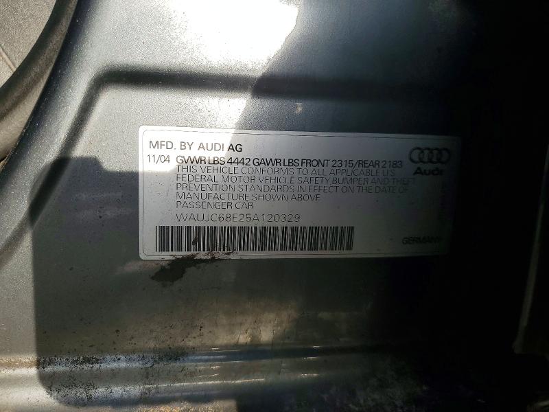 97198785 :رقم المزاد ، WAUJC68E25A120329 vin ، 2005 Audi A4 مزاد بيع