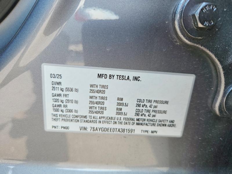 Продаж на аукціоні авто 2026 Tesla Model Y, vin: 7SAYGDEE0TA381591, номер лоту: 75437195