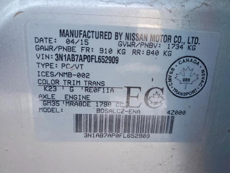 Aukcja sprzedaży 2015 Nissan Sentra S, vin: 3N1AB7AP0FL652909, numer aukcji: 96964945