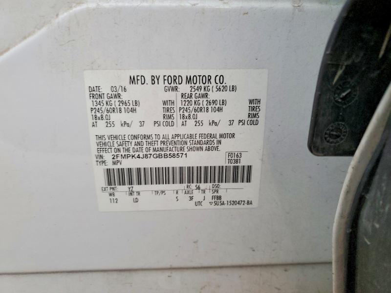 Продажа на аукционе авто 2016 Ford Edge, vin: 2FMPK4J87GBB58571, номер лота: 97026075