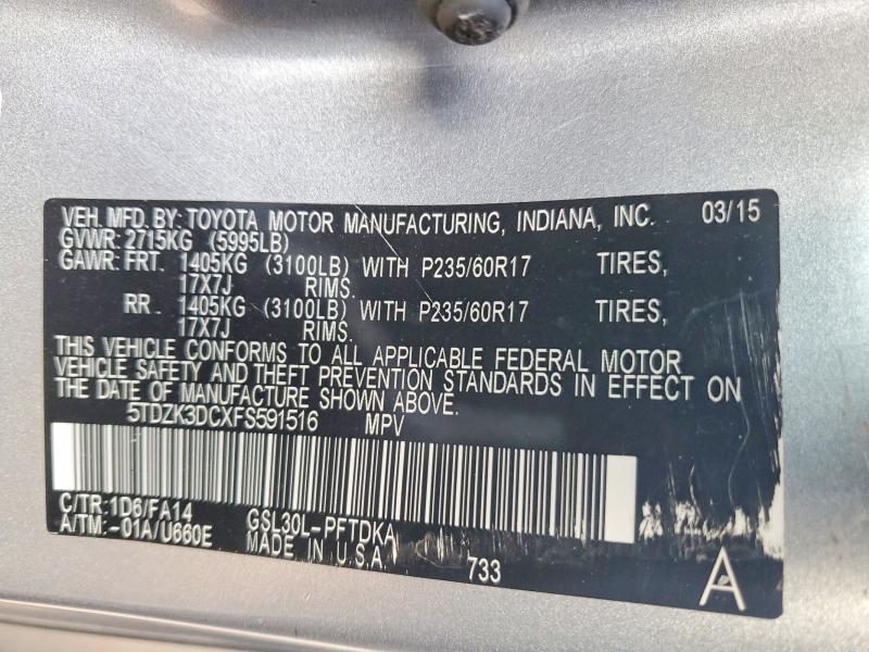 2015 Toyota Sienna მანქანა იყიდება აუქციონზე, vin: 5TDZK3DCXFS591516, აუქციონის ნომერი: 72630845