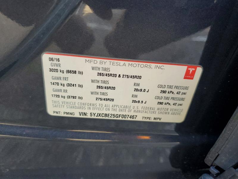 73994255 :رقم المزاد ، 5YJXCBE25GF007467 vin ، 2016 Tesla Model X مزاد بيع