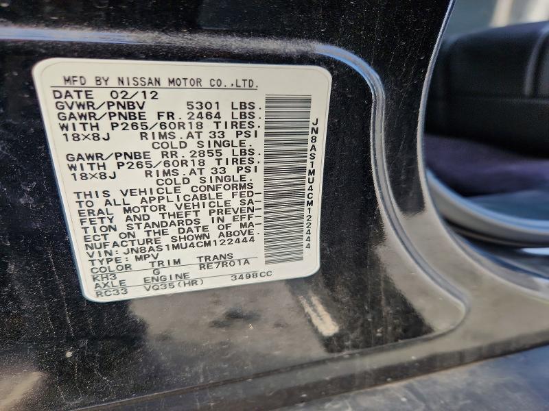 Aukcja sprzedaży 2012 Infiniti Fx35, vin: JN8AS1MU4CM122444, numer aukcji: 74337655