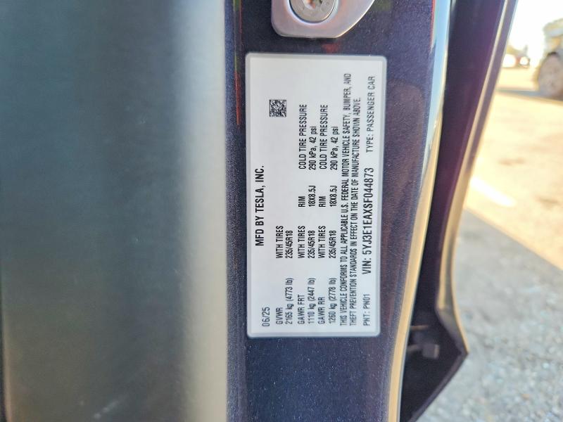 Aukcja sprzedaży 2025 Tesla Model 3, vin: 5YJ3E1EAXSF044873, numer aukcji: 75282255
