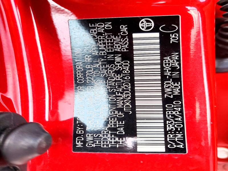 Aukcja sprzedaży 2013 Toyota Prius, vin: JTDKN3DU2D1618400, numer aukcji: 99929895