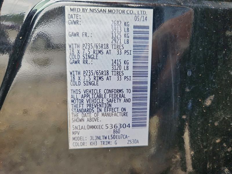 74191355 :رقم المزاد ، 5N1AL0MMXEC536304 vin ، 2014 Infiniti Qx60 مزاد بيع