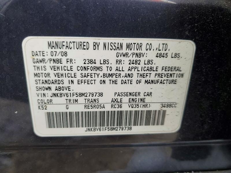 Aukcja sprzedaży 2008 Infiniti G35, vin: JNKBV61F58M279738, numer aukcji: 74742485