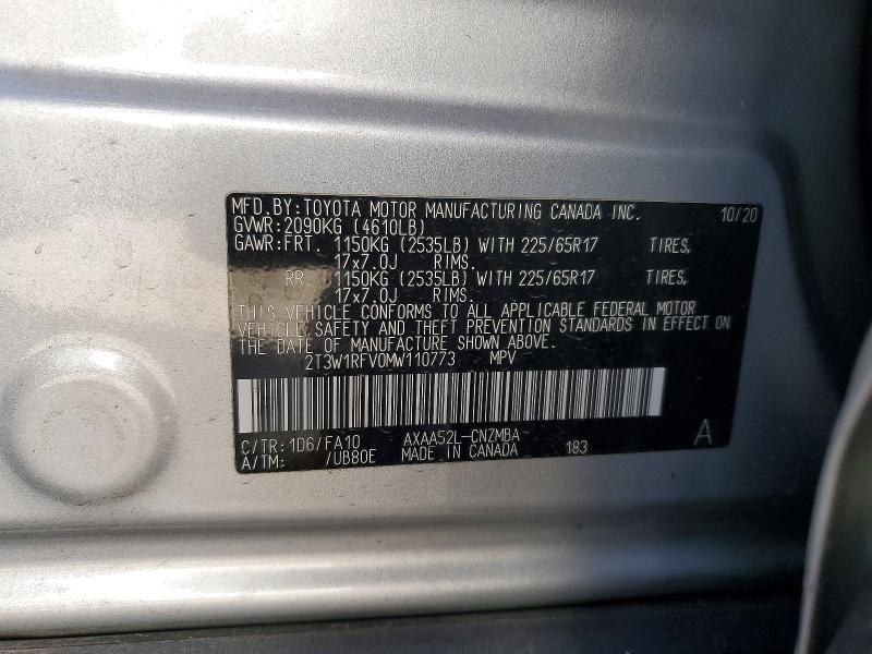 74492415 :رقم المزاد ، 2T3W1RFV0MW110773 vin ، 2021 Toyota Rav4 مزاد بيع