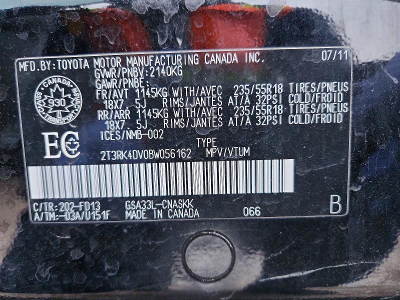 2011 Toyota Rav4 მანქანა იყიდება აუქციონზე, vin: 2T3RK4DV0BW056162, აუქციონის ნომერი: 95168335