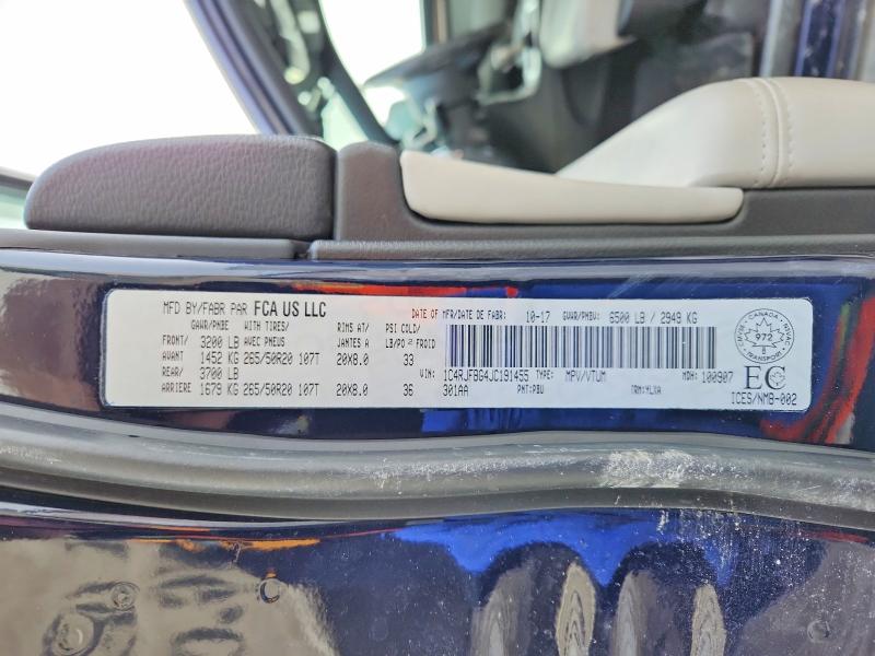 Продаж на аукціоні авто 2018 Jeep Grand Cherokee, vin: 1C4RJFBG4JC191455, номер лоту: 97398795
