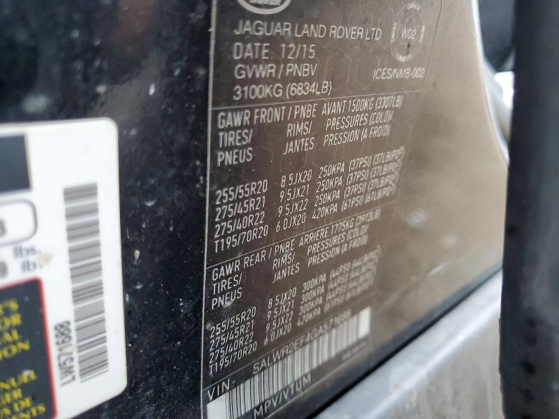 96267025 :رقم المزاد ، SALWR2EF4GA571688 vin ، 2016 Landau Boat Co Range Rover Sport Su مزاد بيع