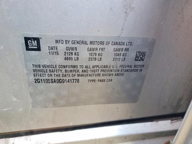 99844915 :رقم المزاد ، 2G1105SA0G9141778 vin ، 2016 Chevrolet Impala مزاد بيع