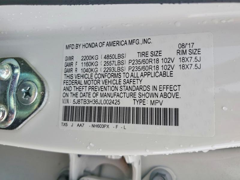 2018 Acura Rdx მანქანა იყიდება აუქციონზე, vin: 5J8TB3H36JL002425, აუქციონის ნომერი: 73086185