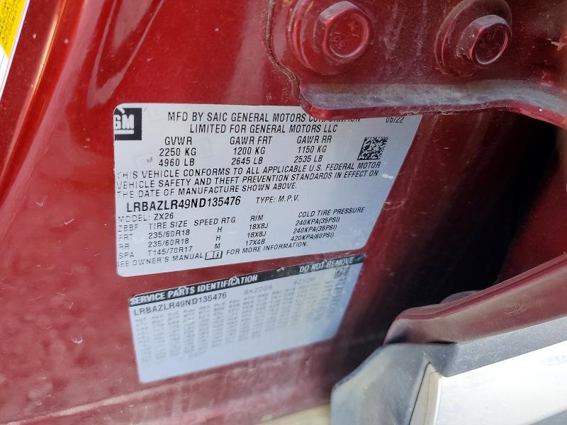 Aukcja sprzedaży 2022 Buick Envision, vin: LRBAZLR49ND135476, numer aukcji: 72803175