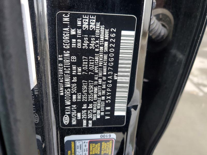 74296665 :رقم المزاد ، 5XYPG4A37GG002262 vin ، 2016 Kia Sorento مزاد بيع