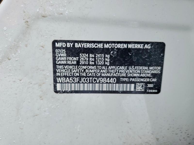 2026 Bmw 530 Xi მანქანა იყიდება აუქციონზე, vin: WBA53FJ03TCV98440, აუქციონის ნომერი: 99432555