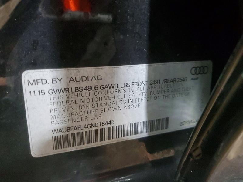 99569765 :رقم المزاد ، WAUBFAFL4GN018445 vin ، 2016 Audi A4 مزاد بيع