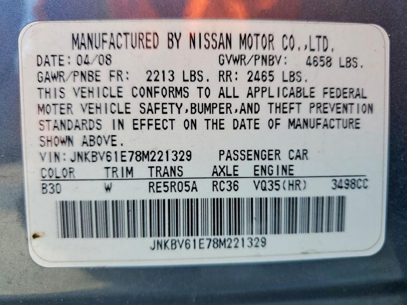 Продаж на аукціоні авто 2008 Infiniti G35, vin: JNKBV61E78M221329, номер лоту: 74259275
