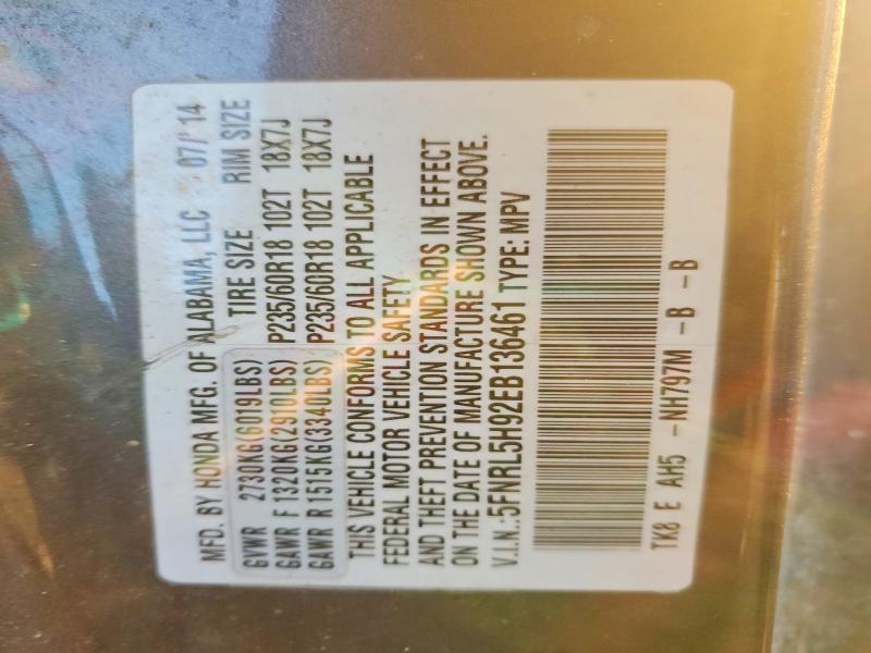 Auction sale of the 2014 Honda Odyssey, vin: 5FNRL5H92EB136461, lot number: 72920075
