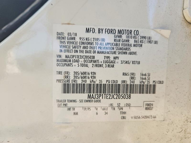 2018 Ford Ecosport მანქანა იყიდება აუქციონზე, vin: MAJ3P1TE2JC205038, აუქციონის ნომერი: 99113985
