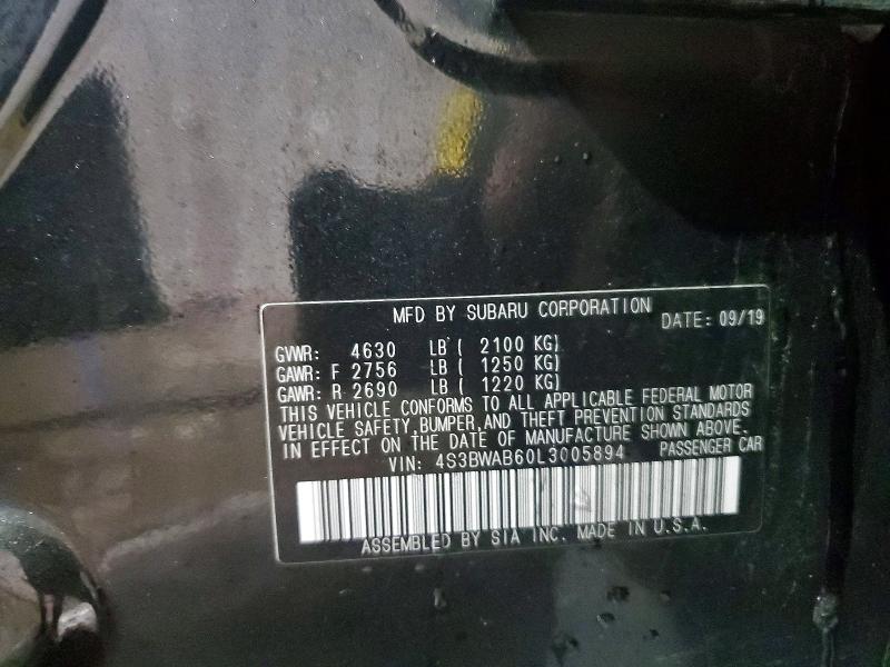 74375565 :رقم المزاد ، 4S3BWAB60L3005894 vin ، 2020 Subaru Legacy مزاد بيع