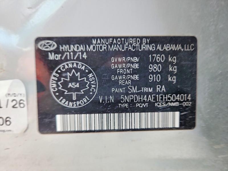 Aukcja sprzedaży 2014 Hyundai Elantra, vin: 5NPDH4AE1EH504014, numer aukcji: 75317635