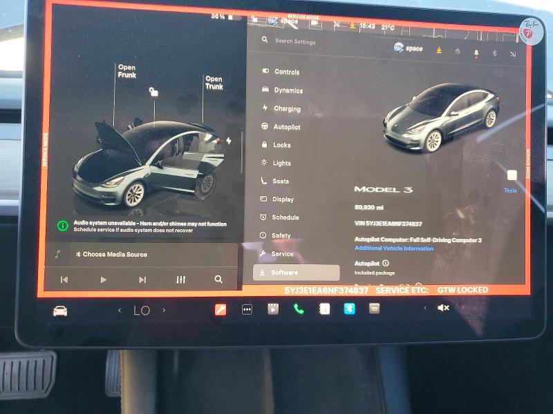 Aukcja sprzedaży 2022 Tesla Model 3, vin: 5YJ3E1EA6NF374837, numer aukcji: 97651095