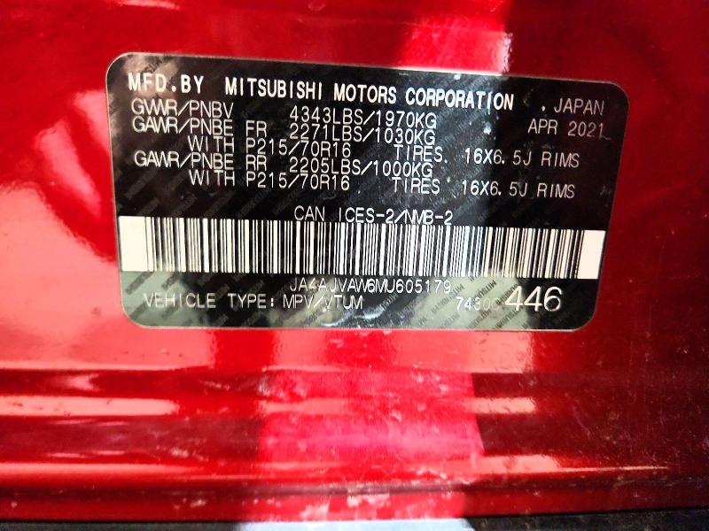 98329925 :رقم المزاد ، JA4AJVAW6MU605179 vin ، 2021 Mitsubishi Rvr مزاد بيع