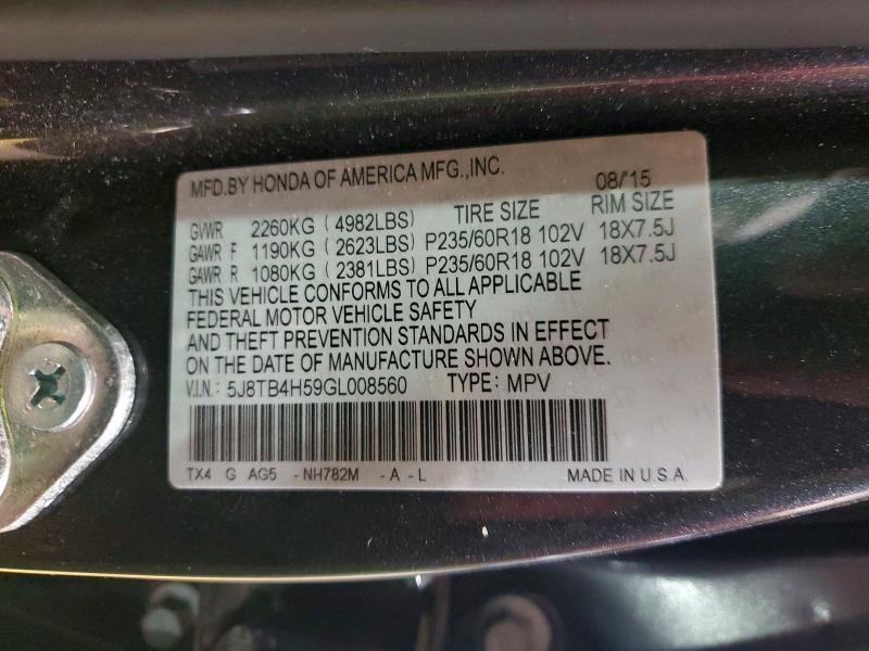 Aukcja sprzedaży 2016 Acura Rdx, vin: 5J8TB4H59GL008560, numer aukcji: 72654375