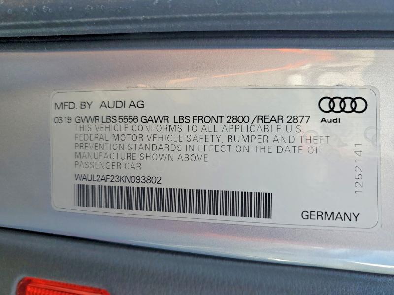 Aukcja sprzedaży 2019 Audi A6, vin: WAUL2AF23KN093802, numer aukcji: 73850955
