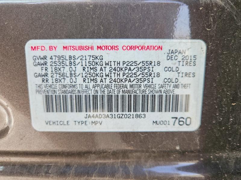 Продаж на аукціоні авто 2016 Mitsubishi Outlander, vin: JA4AD3A31GZ021863, номер лоту: 96119465