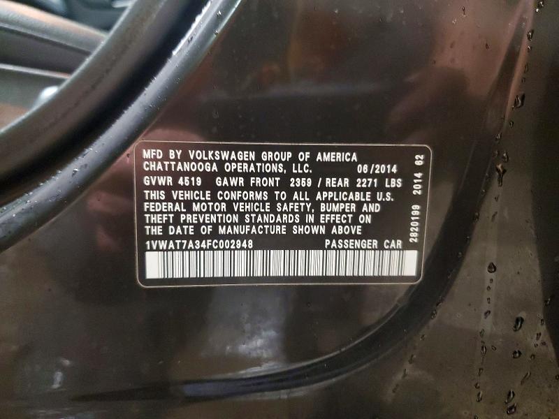 Aukcja sprzedaży 2015 Volkswagen Passat S, vin: 1VWAT7A34FC002948, numer aukcji: 97267885