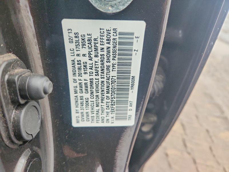 72420775 :رقم المزاد ، 19XFB2F57DE017071 vin ، 2013 Honda Civic مزاد بيع