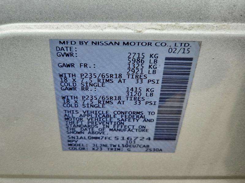 Продажа на аукционе авто 2015 Infiniti Qx60, vin: 5N1AL0MM7FC516724, номер лота: 75045495