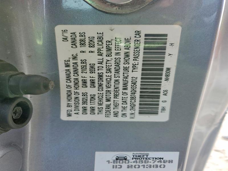 75042545 :رقم المزاد ، 2HGFC3B74GH354012 vin ، 2016 Honda Civic مزاد بيع