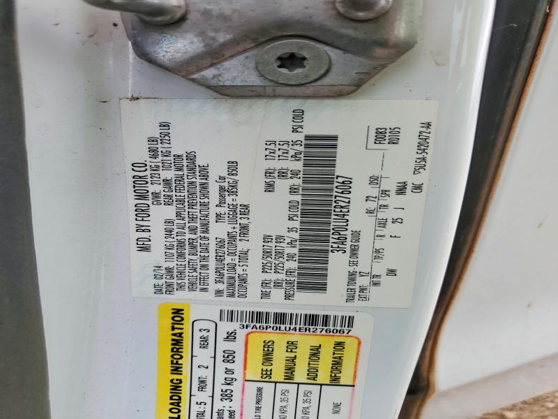 2014 Ford Fusion მანქანა იყიდება აუქციონზე, vin: 3FA6P0LU4ER276067, აუქციონის ნომერი: 97874735