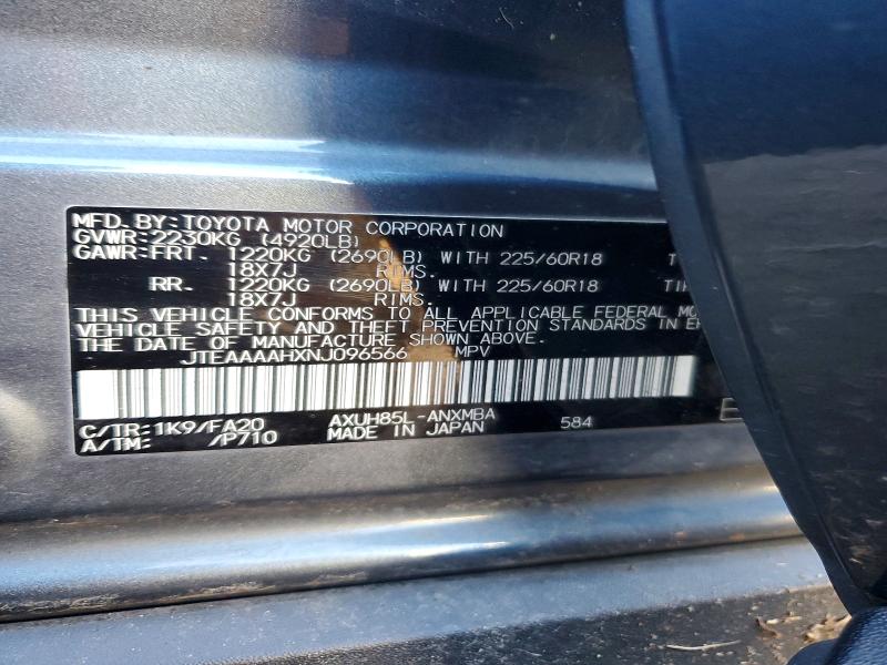 73730745 :رقم المزاد ، JTEAAAAHXNJ096566 vin ، 2022 Toyota Venza مزاد بيع