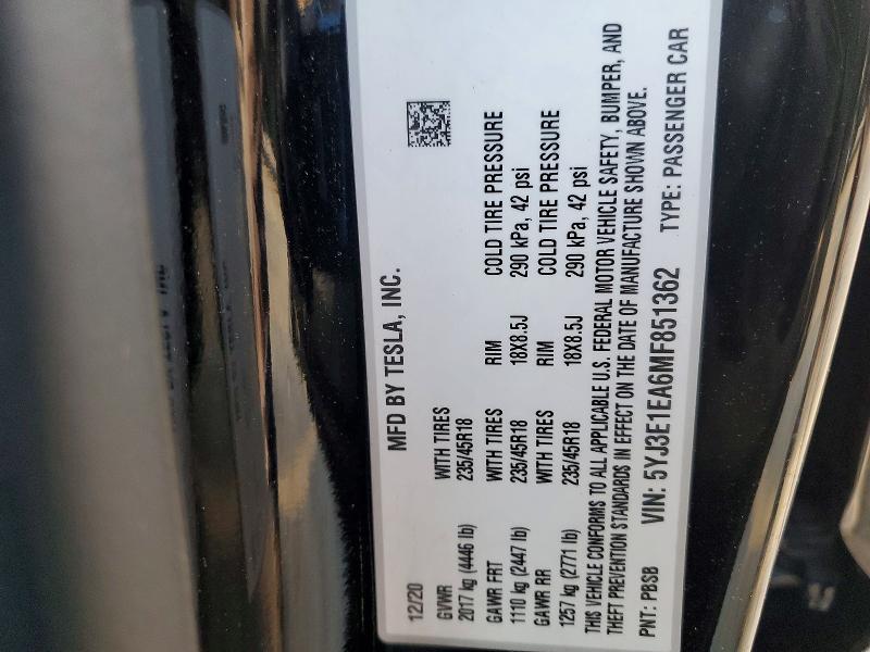 Aukcja sprzedaży 2021 Tesla Model 3, vin: 5YJ3E1EA6MF851362, numer aukcji: 73388285