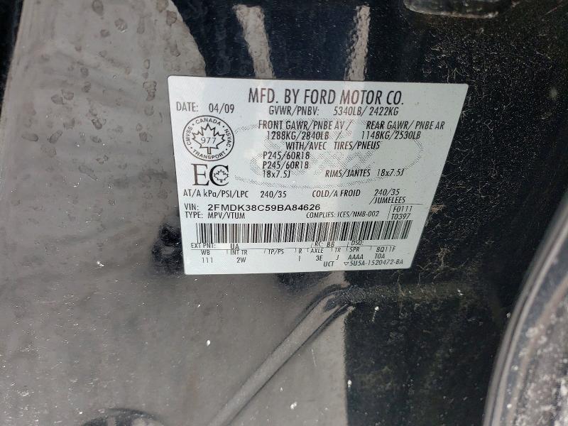 73293615 :رقم المزاد ، 2FMDK38C59BA84626 vin ، 2009 Ford Edge مزاد بيع
