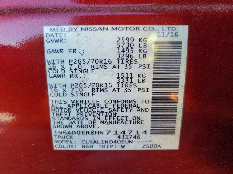 Aukcja sprzedaży 2017 Nissan Frontier, vin: 1N6AD0ER8HN714714, numer aukcji: 73328085