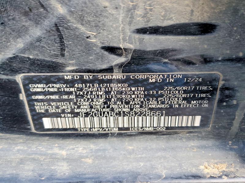 2025 Subaru Crosstrek მანქანა იყიდება აუქციონზე, vin: JF2GUABC1S8228661, აუქციონის ნომერი: 73729015