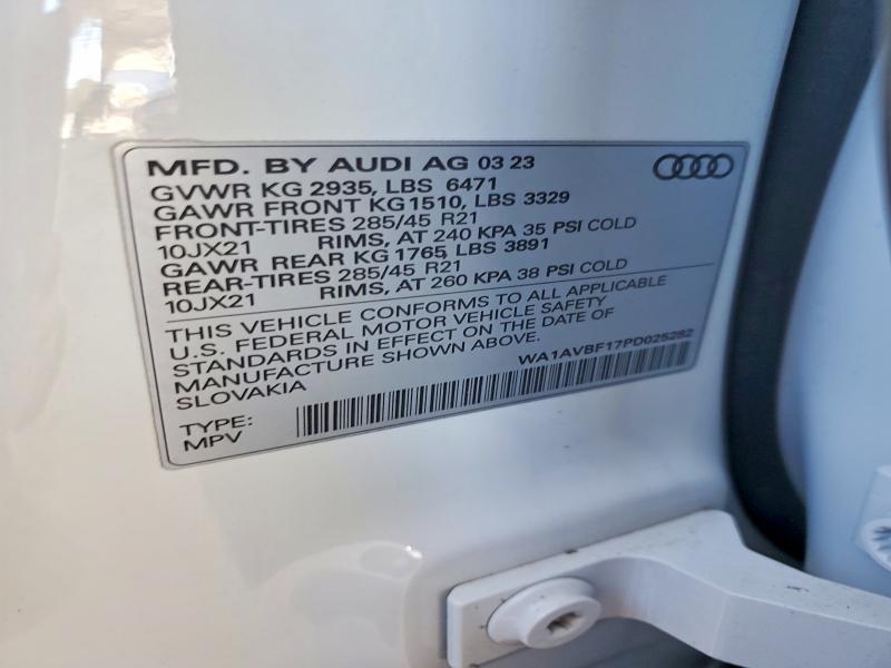 Продаж на аукціоні авто 2023 Audi Q8, vin: WA1AVBF17PD025282, номер лоту: 98971535